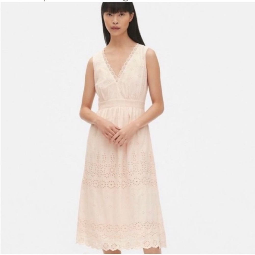 GAP Pale Pink Eyelet Midi Dress